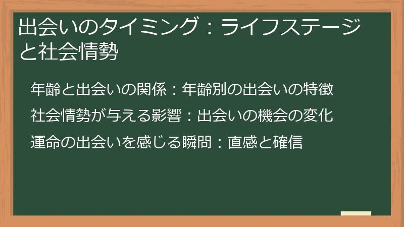 出会いのタイミング：ライフステージと社会情勢