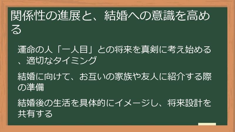 関係性の進展と、結婚への意識を高める