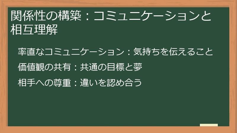 関係性の構築：コミュニケーションと相互理解