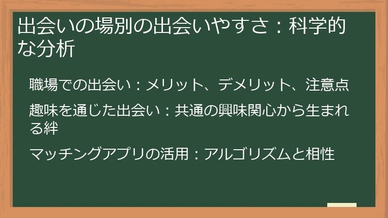 出会いの場別の出会いやすさ:科学的な分析