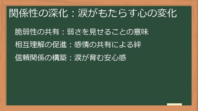 関係性の深化：涙がもたらす心の変化