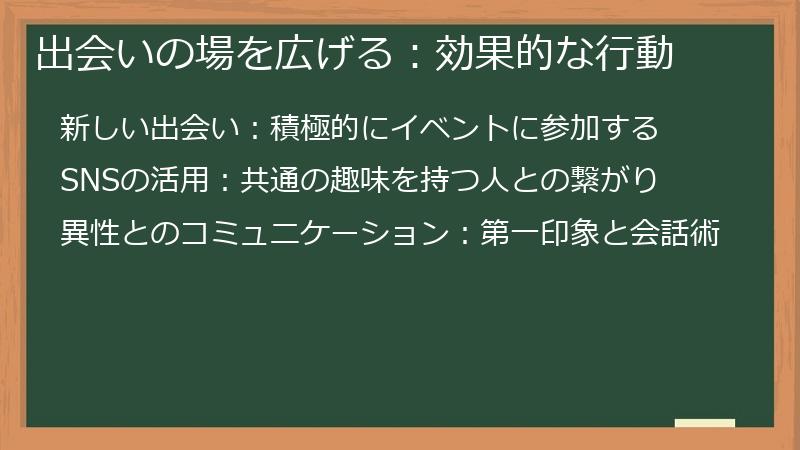 出会いの場を広げる：効果的な行動