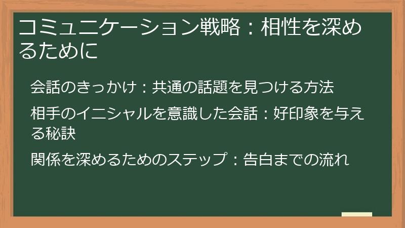 コミュニケーション戦略：相性を深めるために