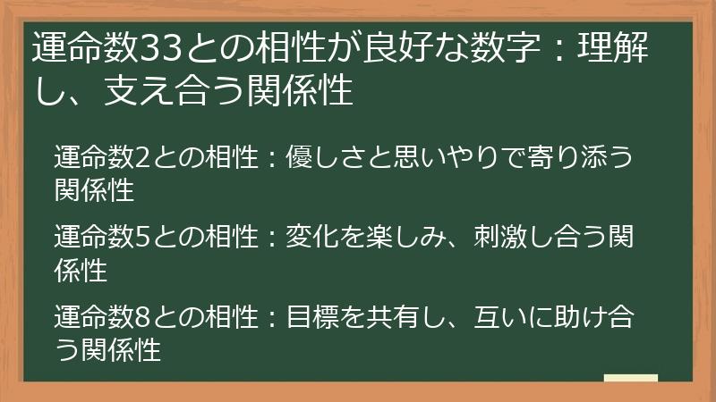 運命数33との相性が良好な数字：理解し、支え合う関係性