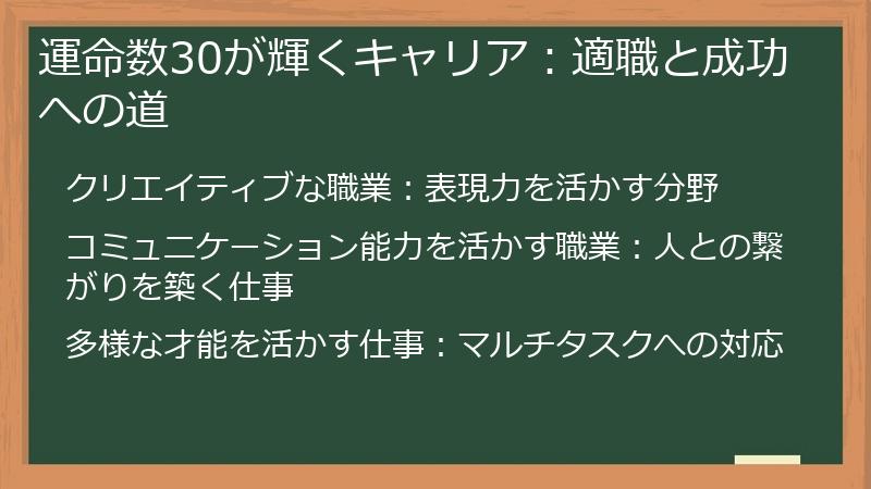 運命数30が輝くキャリア：適職と成功への道