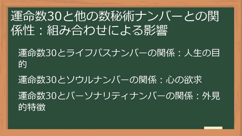 運命数30と他の数秘術ナンバーとの関係性：組み合わせによる影響