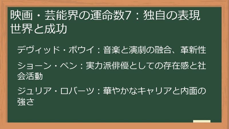 映画・芸能界の運命数7：独自の表現世界と成功