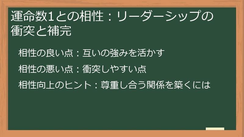 運命数1との相性：リーダーシップの衝突と補完