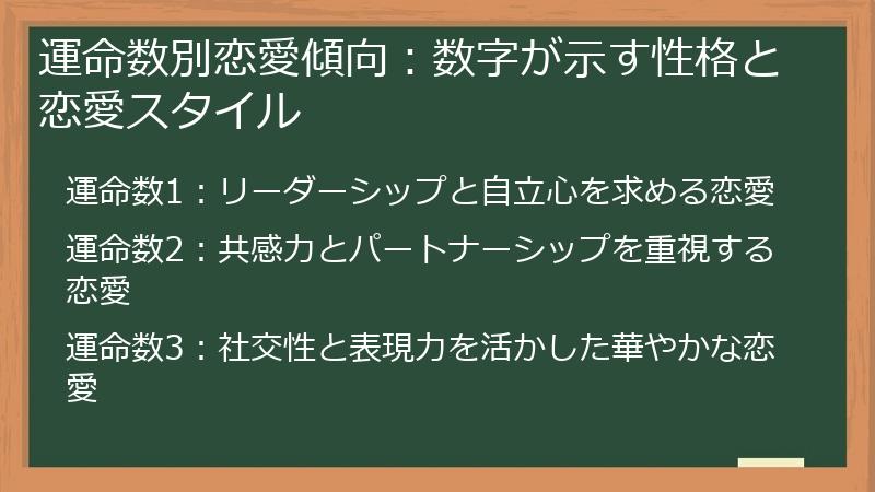 運命数別恋愛傾向：数字が示す性格と恋愛スタイル