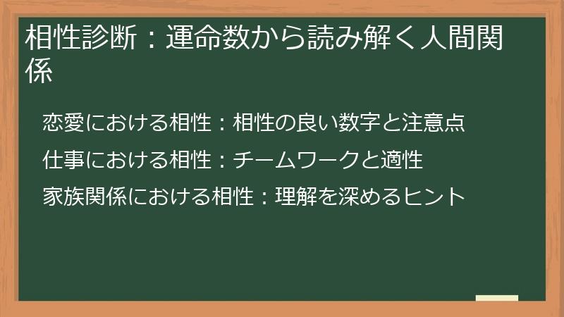 相性診断：運命数から読み解く人間関係