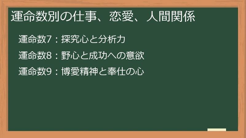 運命数別の仕事、恋愛、人間関係