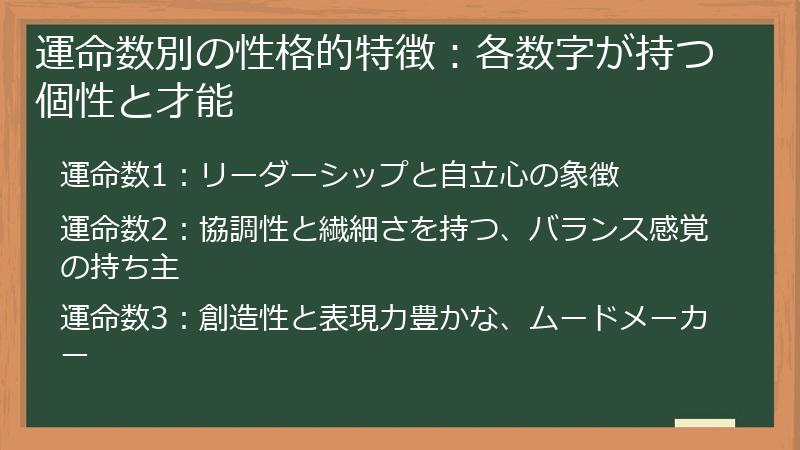 運命数別の性格的特徴:各数字が持つ個性と才能