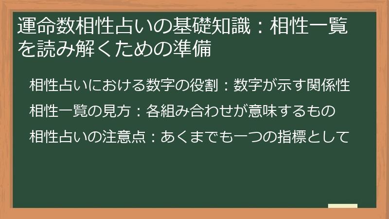 運命数相性占いの基礎知識:相性一覧を読み解くための準備
