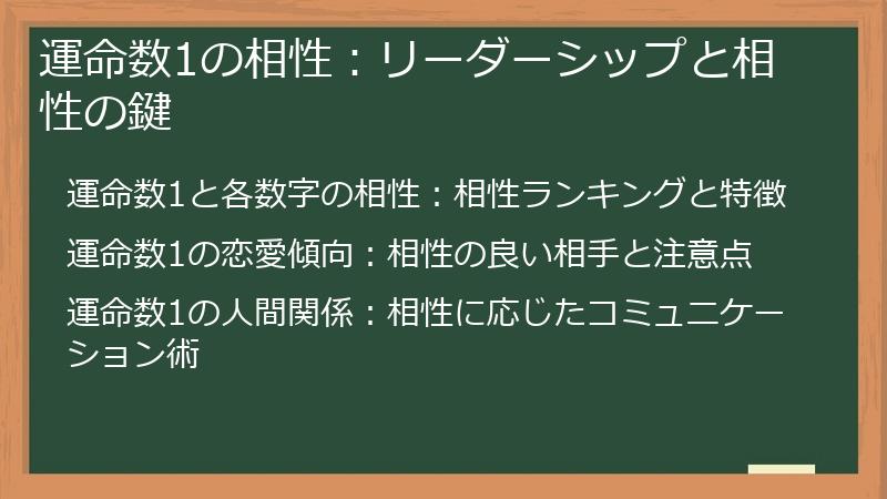 運命数1の相性：リーダーシップと相性の鍵