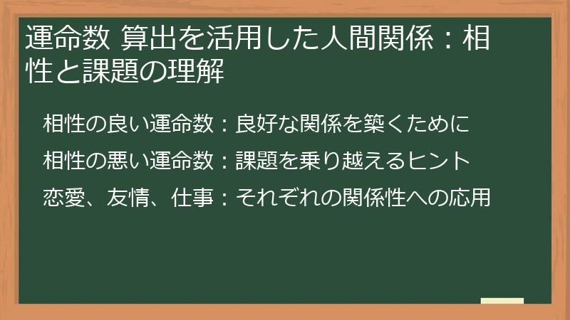運命数 算出を活用した人間関係：相性と課題の理解