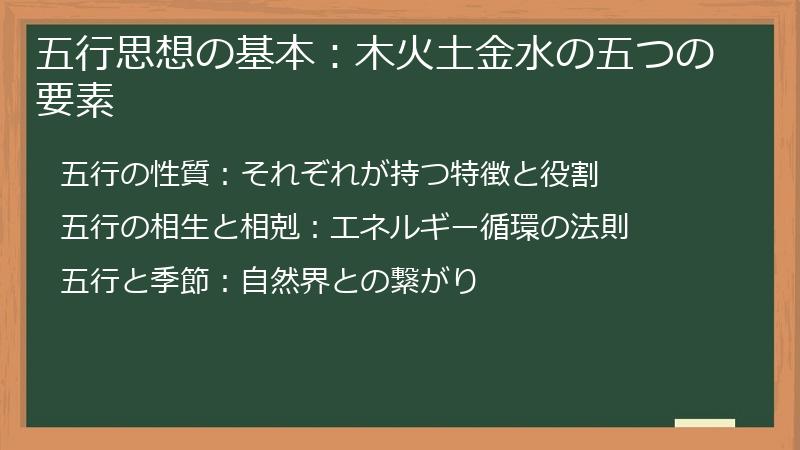 五行思想の基本：木火土金水の五つの要素