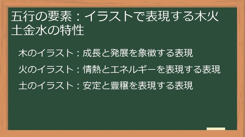 五行の要素：イラストで表現する木火土金水の特性