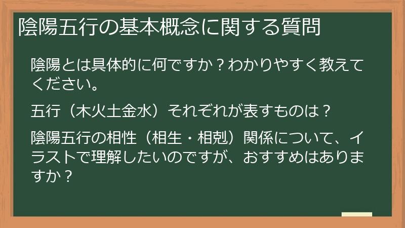 陰陽五行の基本概念に関する質問