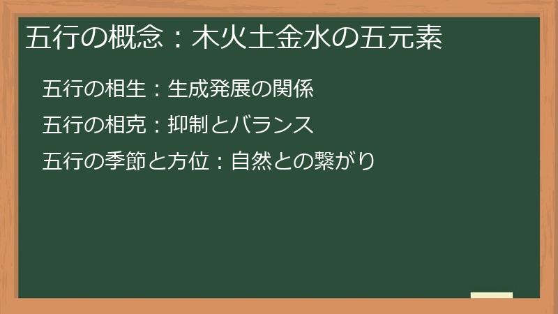 五行の概念：木火土金水の五元素