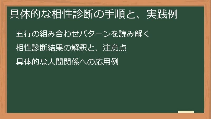 具体的な相性診断の手順と、実践例