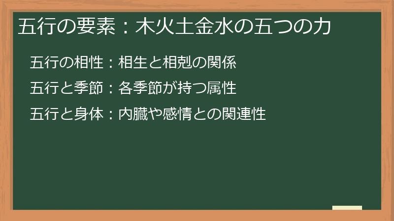 五行の要素:木火土金水の五つの力