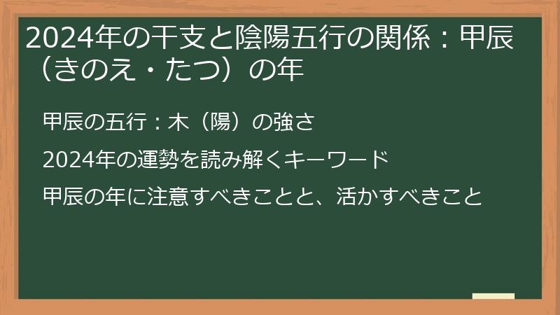 2024年の干支と陰陽五行の関係：甲辰（きのえ・たつ）の年