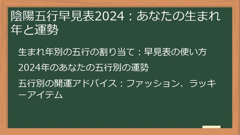 陰陽五行早見表2024：あなたの生まれ年と運勢