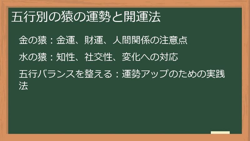 五行別の猿の運勢と開運法