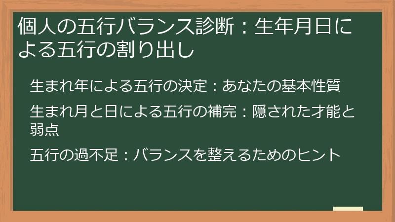 個人の五行バランス診断：生年月日による五行の割り出し