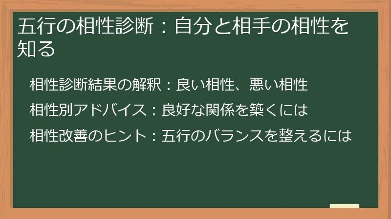 五行の相性診断：自分と相手の相性を知る