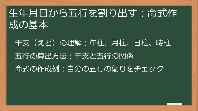 生年月日から五行を割り出す：命式作成の基本