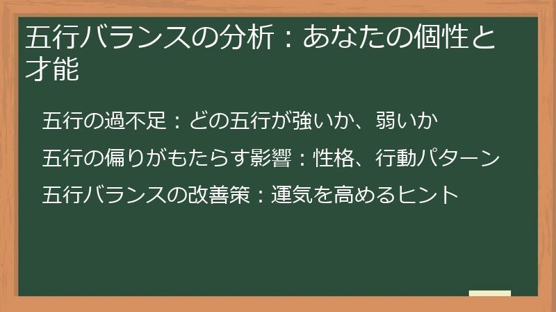五行バランスの分析：あなたの個性と才能
