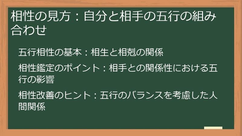 相性の見方：自分と相手の五行の組み合わせ