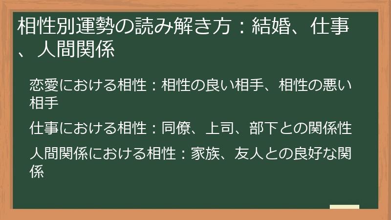 相性別運勢の読み解き方：結婚、仕事、人間関係