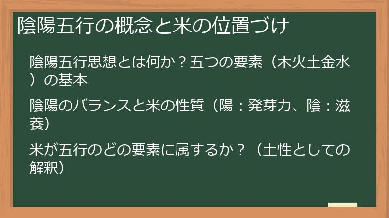 陰陽五行の概念と米の位置づけ