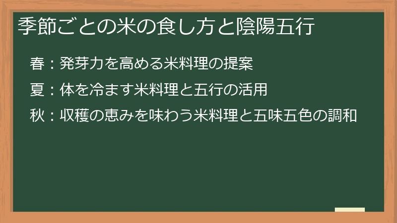 季節ごとの米の食し方と陰陽五行