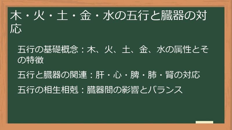 木・火・土・金・水の五行と臓器の対応