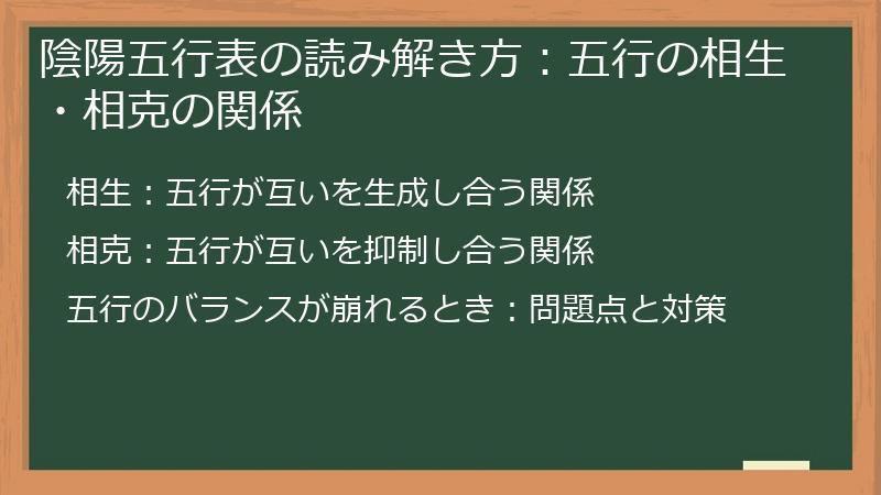 陰陽五行表の読み解き方：五行の相生・相克の関係