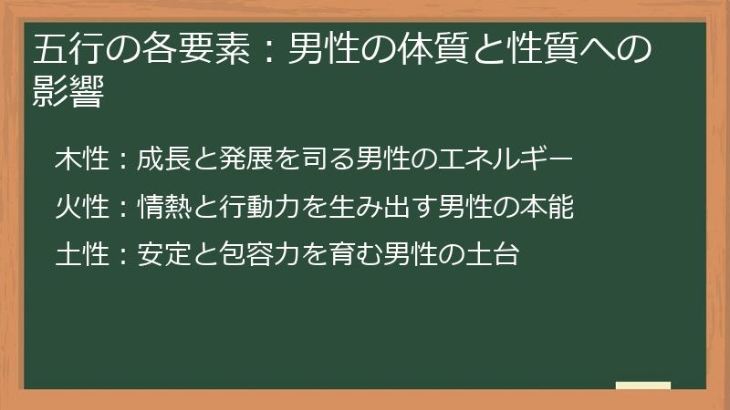 五行の各要素：男性の体質と性質への影響