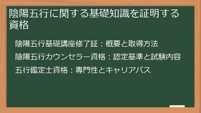 陰陽五行に関する基礎知識を証明する資格