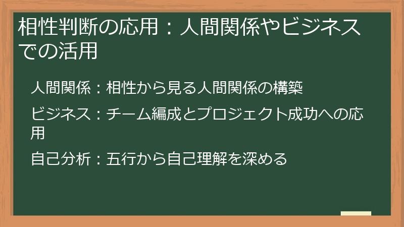 相性判断の応用：人間関係やビジネスでの活用