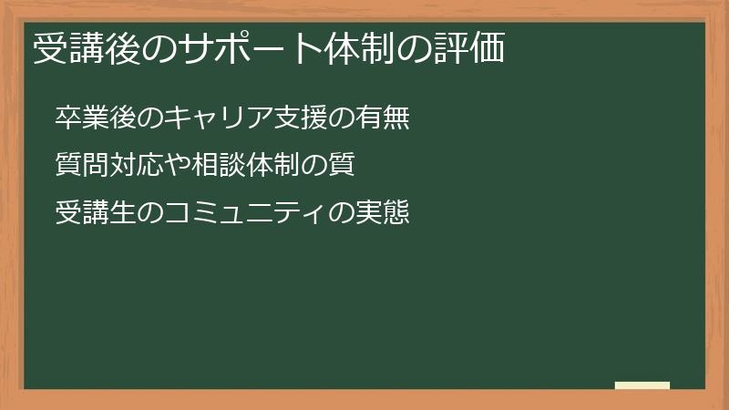 受講後のサポート体制の評価