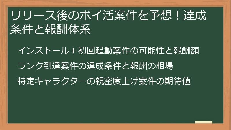 リリース後のポイ活案件を予想！達成条件と報酬体系