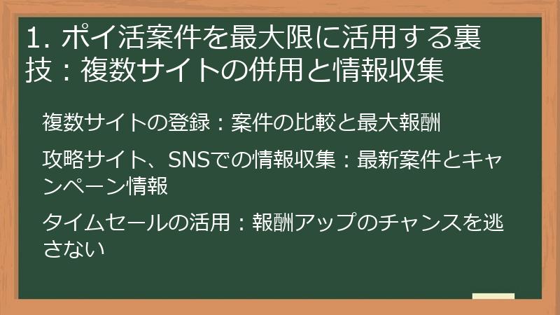 1. ポイ活案件を最大限に活用する裏技：複数サイトの併用と情報収集