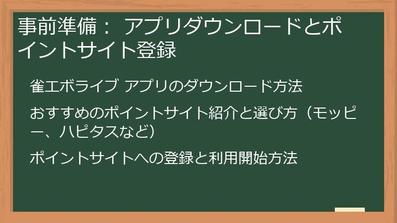 事前準備： アプリダウンロードとポイントサイト登録