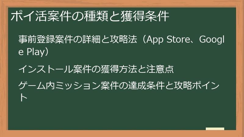 ポイ活案件の種類と獲得条件