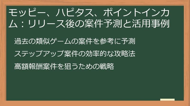 モッピー、ハピタス、ポイントインカム：リリース後の案件予測と活用事例