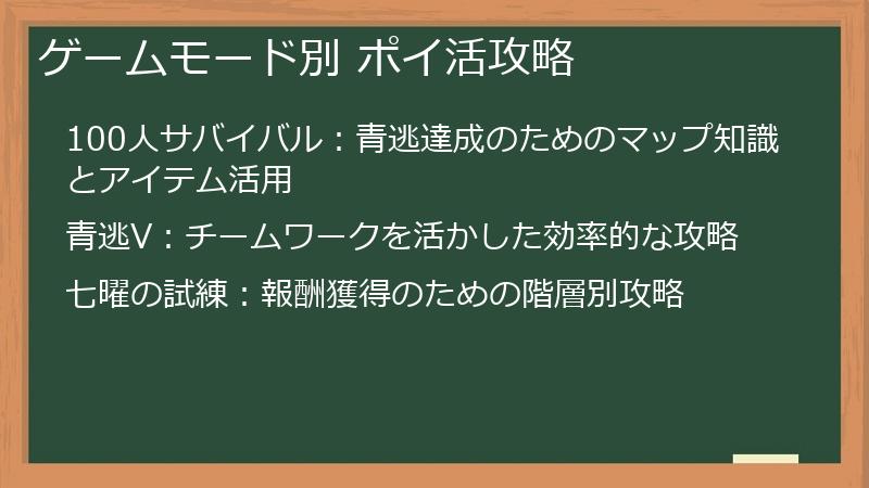 ゲームモード別 ポイ活攻略