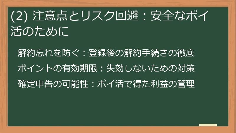 (2) 注意点とリスク回避：安全なポイ活のために