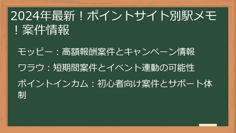2024年最新！ポイントサイト別駅メモ！案件情報